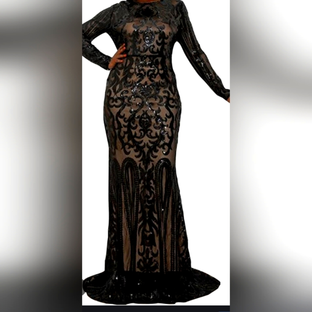Elegant Black and Gold Evening Gown Plus Size